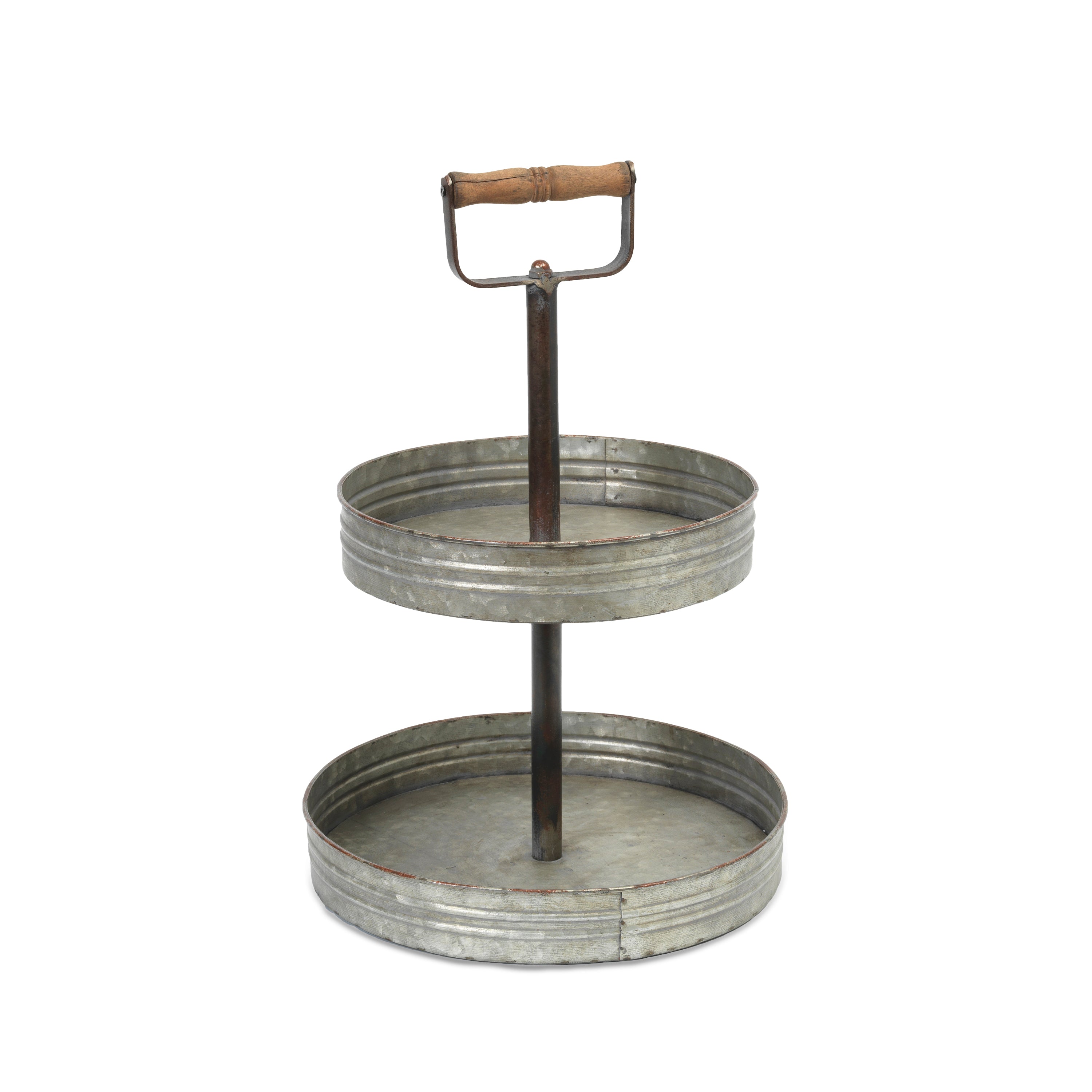 18 Inch 2 Tier Rustic Round Galvanized Metal Planter Tray 2342380HDEC